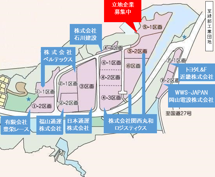 綾部市工業団地の区画地図