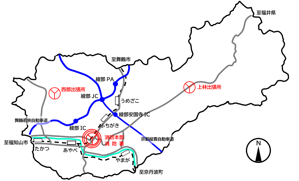 消防署、出張所の所在地の地図