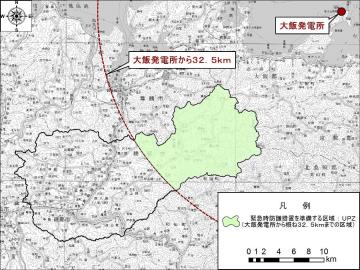 綾部市と大飯発電所の地図