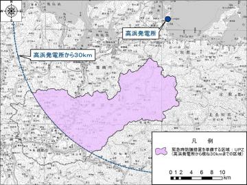 綾部市と高浜発電所の地図